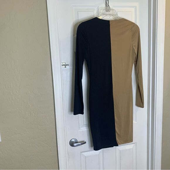 Fashion Nova Two Timing Colorblock MIDI Dress Taupe/Combo Size Large - Picture 5 of 10
